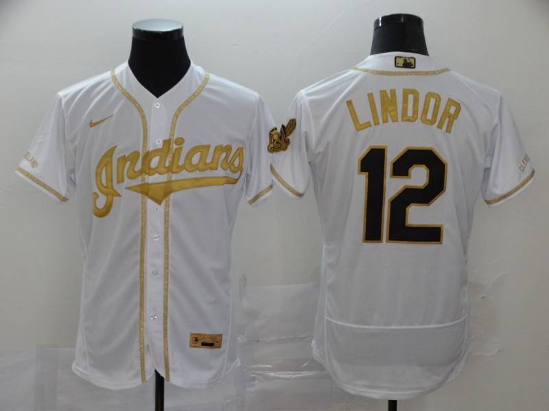 Cleveland Indians White Gold Elite MLB Jersey