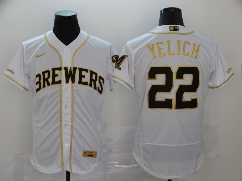 Milwaukee Brewers White Gold Elite MLB Jersey