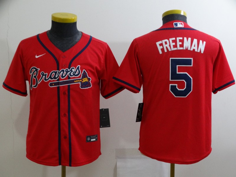 Atlanta Braves Kids FREEMAN #5 Red MLB Jersey