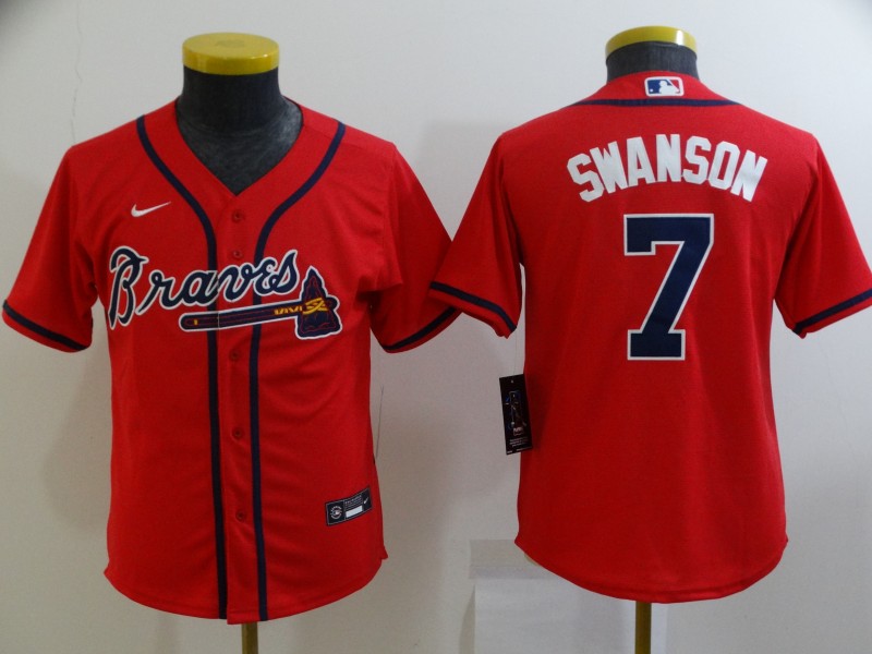 Atlanta Braves Kids SWANSON #7 Red MLB Jersey