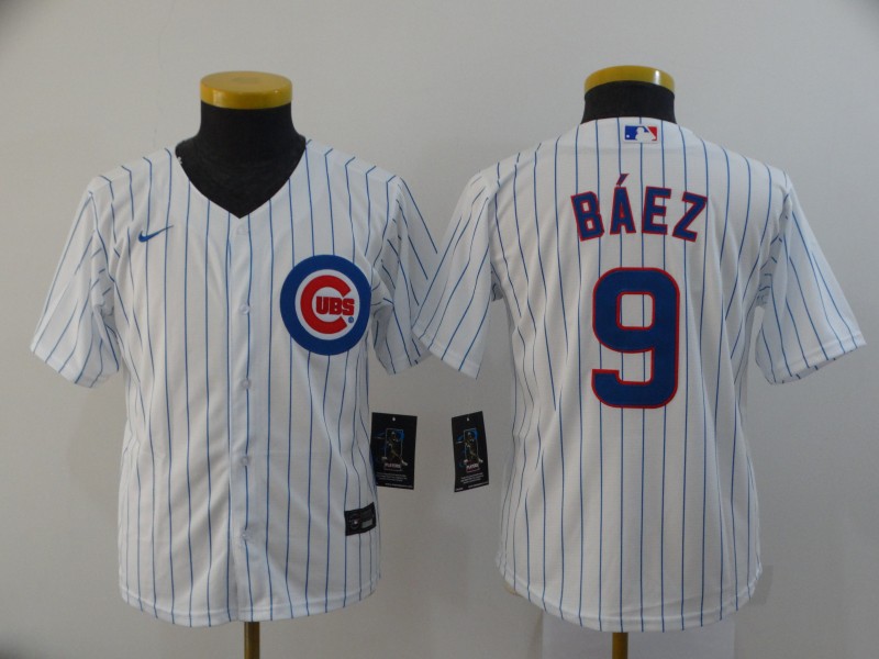 Chicago Cubs Kids BAEZ #9 White MLB Jersey