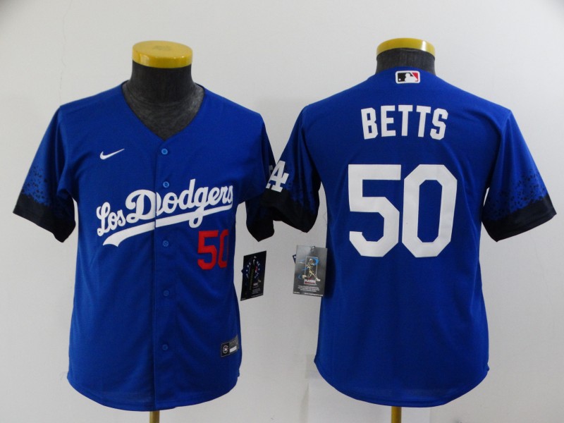 Los Angeles Dodgers Kids BETTS #50 Blue MLB Jersey 02