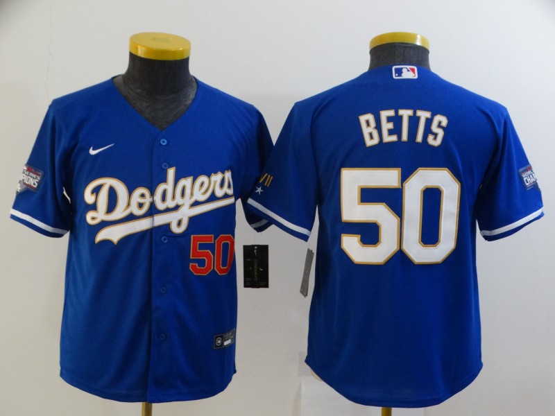 Los Angeles Dodgers Kids BETTS #50 Blue MLB Jersey 03
