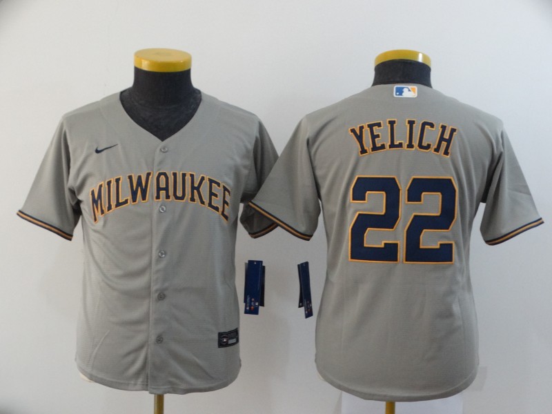 Milwaukee Brewers Kids YELICH #22 Grey MLB Jersey