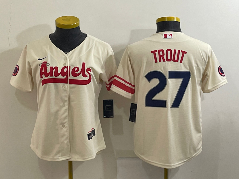 Los Angeles Angels TROUT #27 Cream Women MLB Jersey