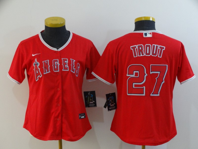 Los Angeles Angels TROUT #27 Red Women Baseball Jersey