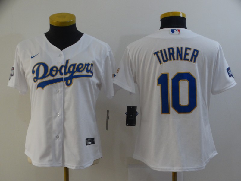 Los Angeles Dodgers TURNER #10 White Champion Women Baseball Jersey