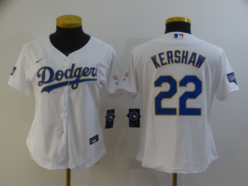 Los Angeles Dodgers KERSHAW #22 White Champion Women Baseball Jersey