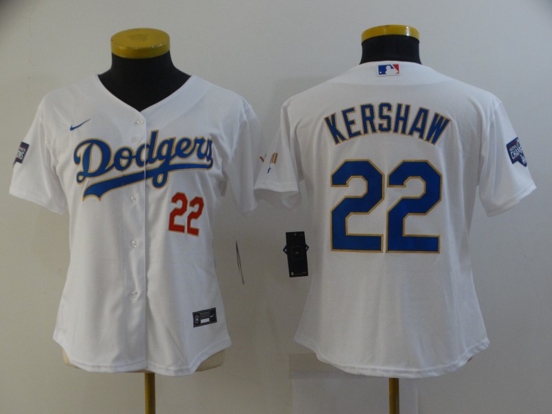 Los Angeles Dodgers KERSHAW #22 White Champion Women Baseball Jersey 02