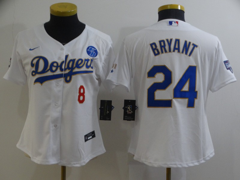 Los Angeles Dodgers BRYANT #8 #24 White Champion Women Baseball Jersey