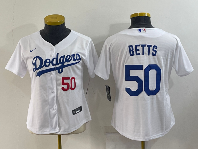 Los Angeles Dodgers BETTS #50 White Women MLB Jersey 02