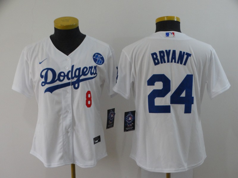 Los Angeles Dodgers BRYANT #8 #24 White Women Baseball Jersey