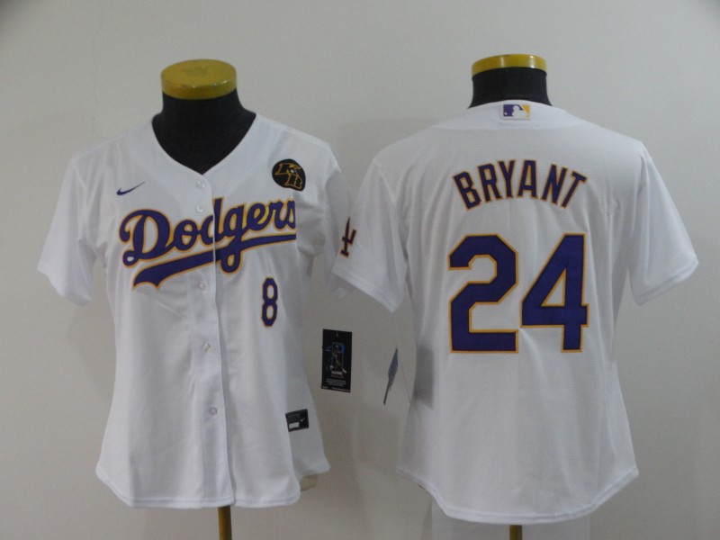 Los Angeles Dodgers BRYANT #8 #24 White Women Baseball Jersey 02