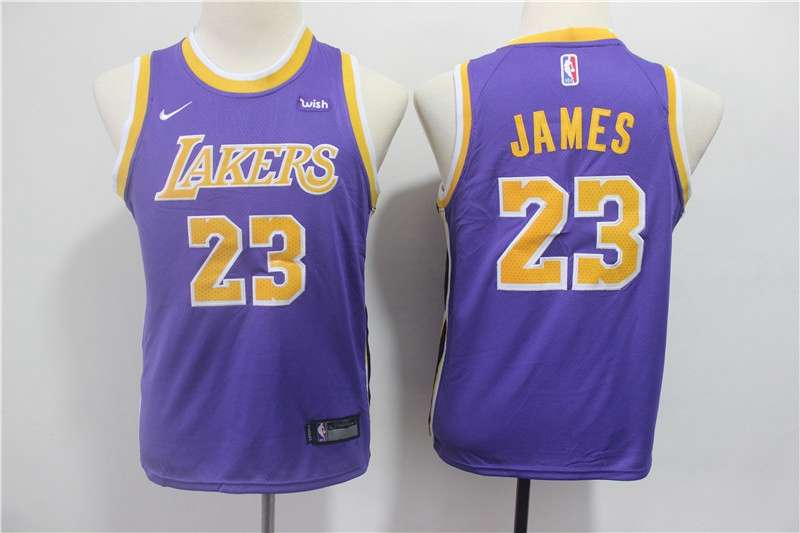 Los Angeles Lakers #23 JAMES Purple Young Basketball Jersey (Stitched)