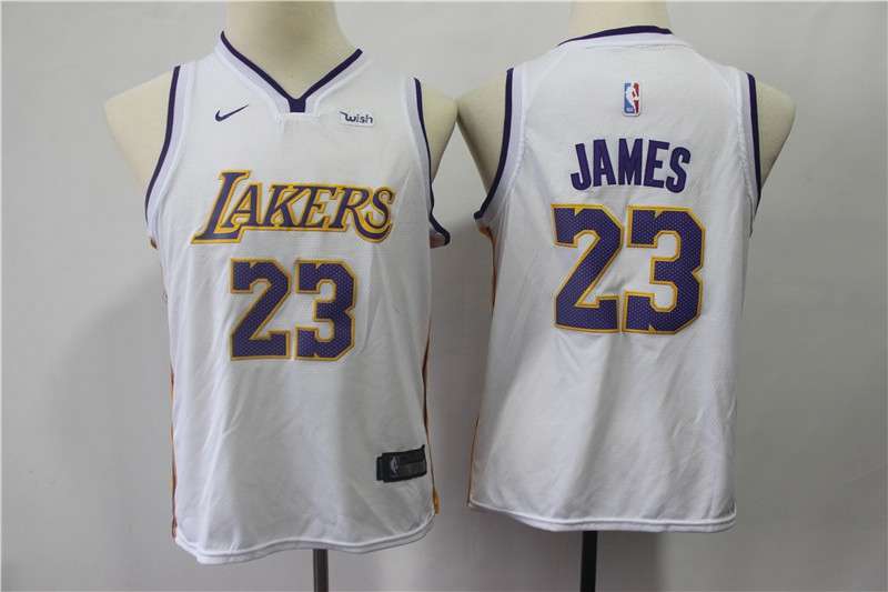 Los Angeles Lakers #23 JAMES White Young Basketball Jersey 02 (Stitched)