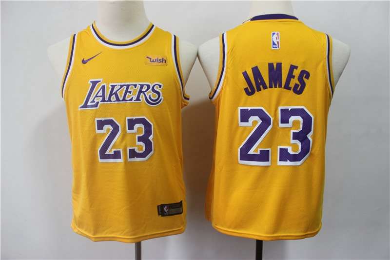 Los Angeles Lakers #23 JAMES Yellow Young Basketball Jersey (Stitched)