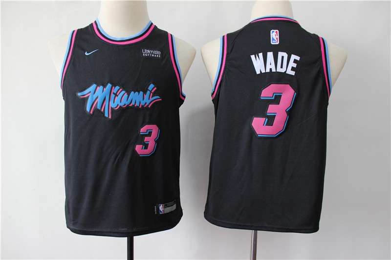 Miami Heat #3 WADE Black City Young Basketball Jersey (Stitched)