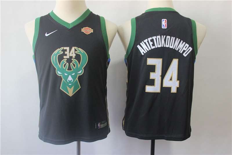 Milwaukee Bucks #34 ANTETOKOUNMPO Black Young Basketball Jersey (Stitched)