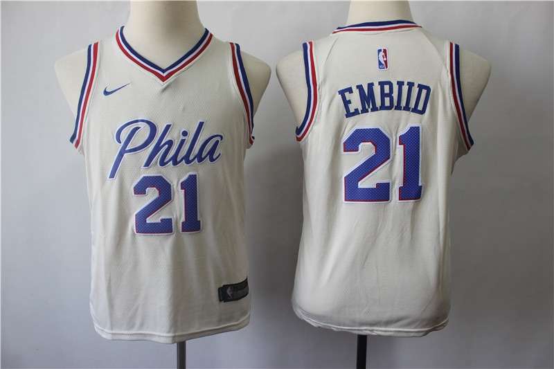 Philadelphia 76ers #21 EMBIID White City Young Basketball Jersey (Stitched)