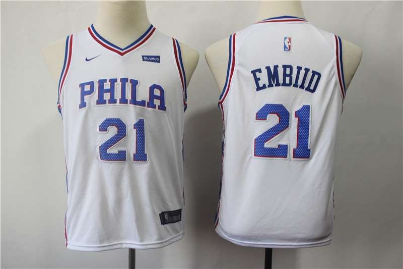 Philadelphia 76ers #21 EMBIID White Young Basketball Jersey (Stitched)