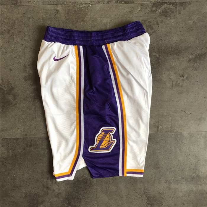 Los Angeles Lakers White Basketball Shorts 02