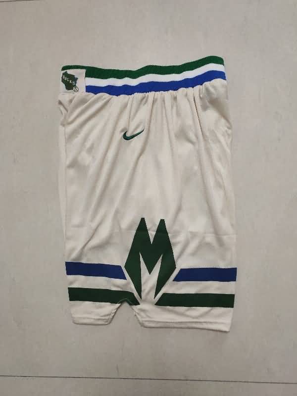 Milwaukee Bucks White Basketball Shorts 02