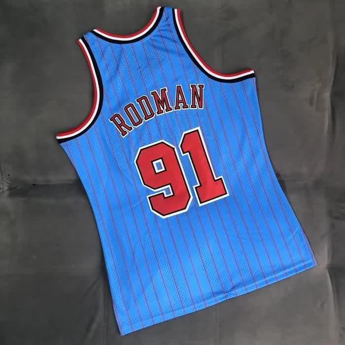 Chicago Bulls 1995/96 RODMAN #91 Blue Classics Basketball Jersey (Closely Stitched)