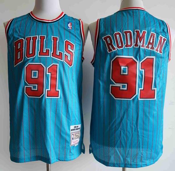 Chicago Bulls 1995/96 RODMAN #91 Blue Classics Basketball Jersey (Stitched)