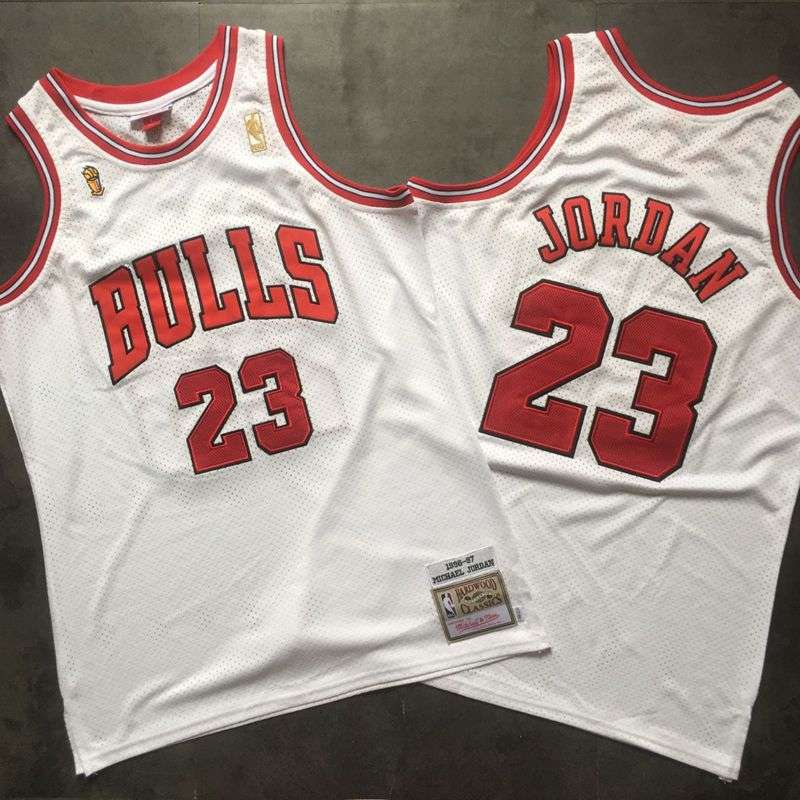 Chicago Bulls 1996/97 JORDAN #23 White Champion Classics Basketball Jersey (Closely Stitched)