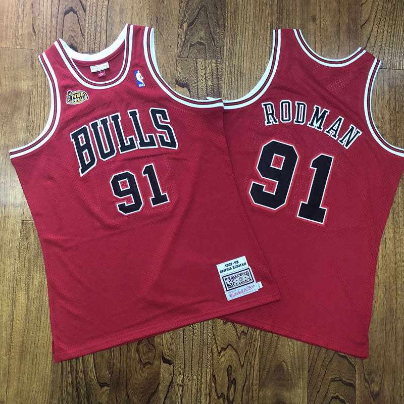 Chicago Bulls 1997/98 RODMAN #91 Red Finals Classics Basketball Jersey (Closely Stitched)