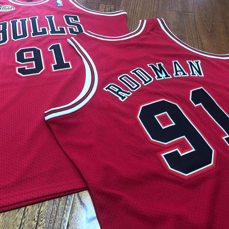 Chicago Bulls 1997/98 RODMAN #91 Red Finals Classics Basketball Jersey (Closely Stitched)