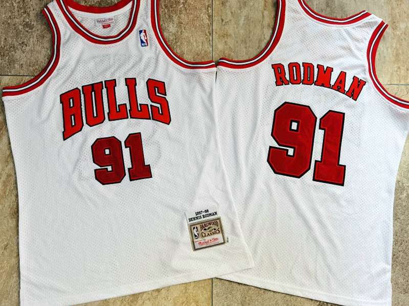 Chicago Bulls 1997/98 RODMAN #91 White Classics Basketball Jersey (Closely Stitched)