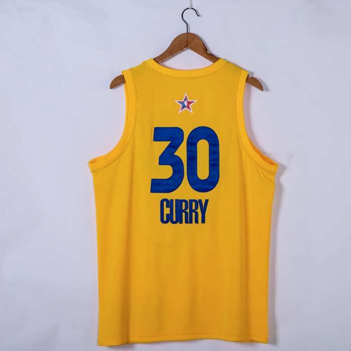 Golden State Warriors 2021 CURRY #30 Yellow All Star Basketball Jersey (Stitched)