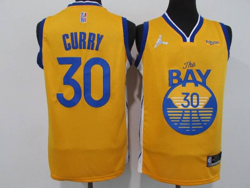 Golden State Warriors 21/22 CURRY #30 Yellow AJ Basketball Jersey (Stitched)