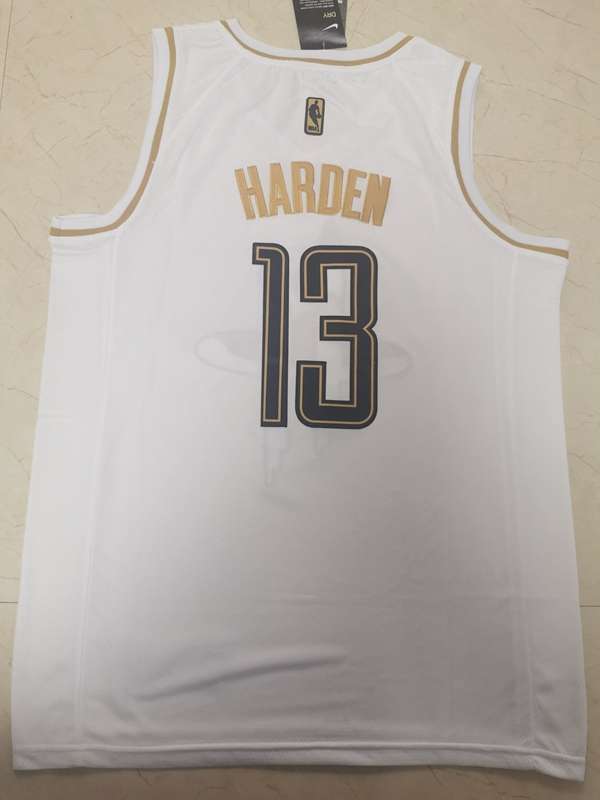 Houston Rockets 2020 HARDEN #13 White Gold Basketball Jersey (Stitched)