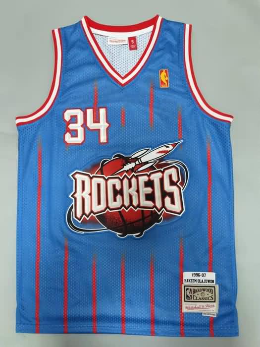 Houston Rockets 1996/97 OLAJUWON #34 Blue Classics Basketball Jersey (Stitched)