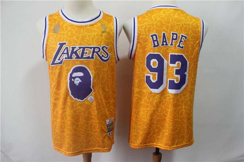 Los Angeles Lakers 2018/19 BAPE #93 Yellow Basketball Jersey (Stitched)