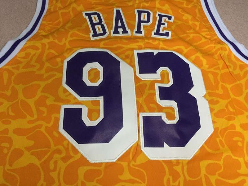 Los Angeles Lakers 2018/19 BAPE #93 Yellow Basketball Jersey (Stitched)