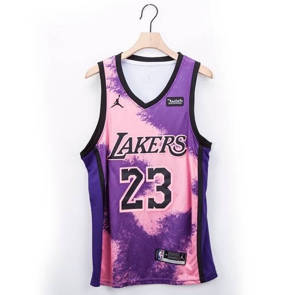 Los Angeles Lakers 20/21 JAMES #23 Pink Purple AJ Basketball Jersey (Stitched)