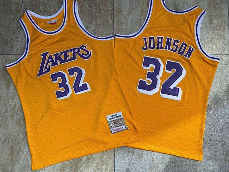 Los Angeles Lakers 1984/85 JOHNSON #32 Yellow Classics Basketball Jersey (Closely Stitched)