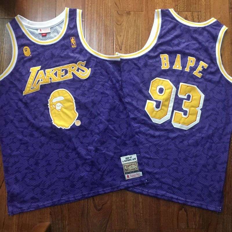 Los Angeles Lakers 1996/97 BAPE #93 Purple Classics Basketball Jersey (Closely Stitched)