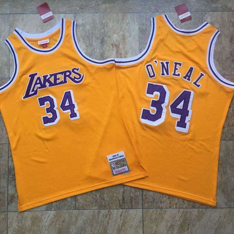 Los Angeles Lakers 1996/97 ONEAL #34 Yellow Classics Basketball Jersey (Closely Stitched)