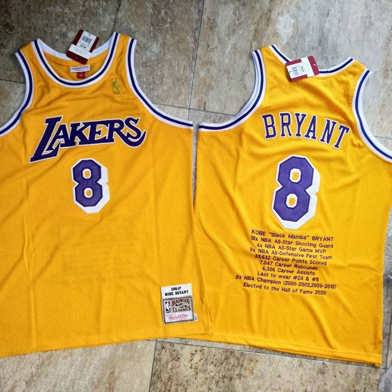 Los Angeles Lakers 1996/97 BRYANT #8 Yellow Classics Basketball Jersey 02 (Closely Stitched)