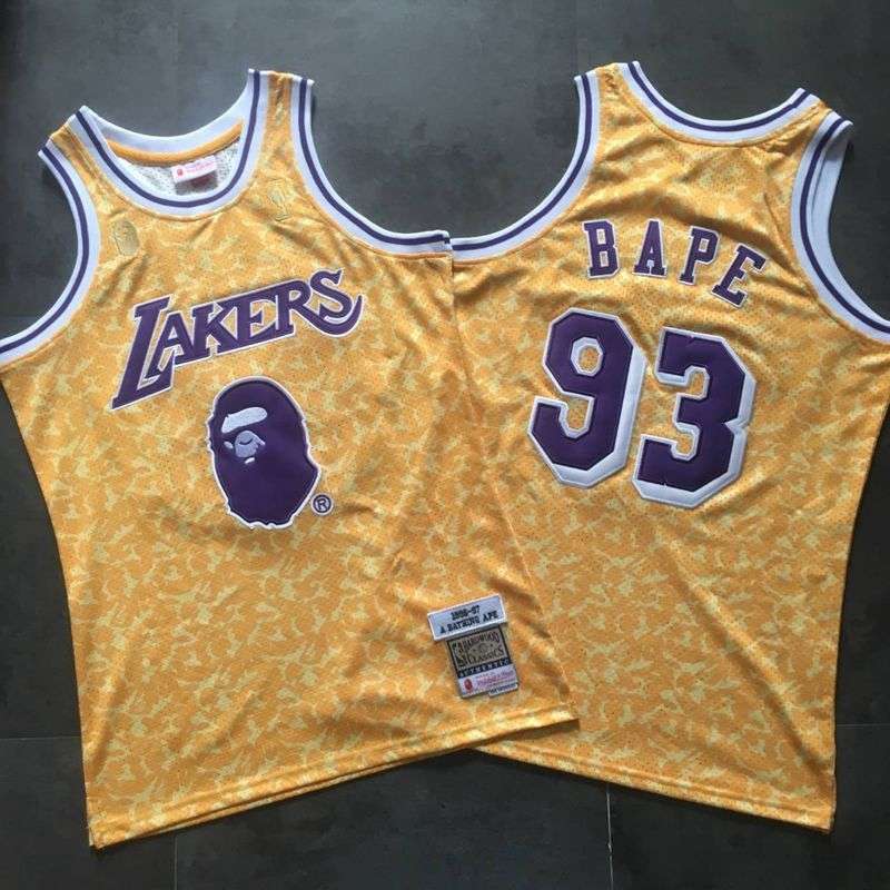 Los Angeles Lakers 1996/97 BAPE #93 Yellow Classics Basketball Jersey (Closely Stitched)