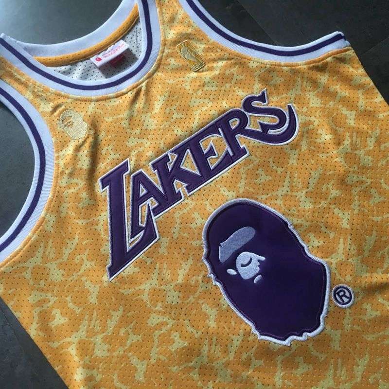 Los Angeles Lakers 1996/97 BAPE #93 Yellow Classics Basketball Jersey (Closely Stitched)