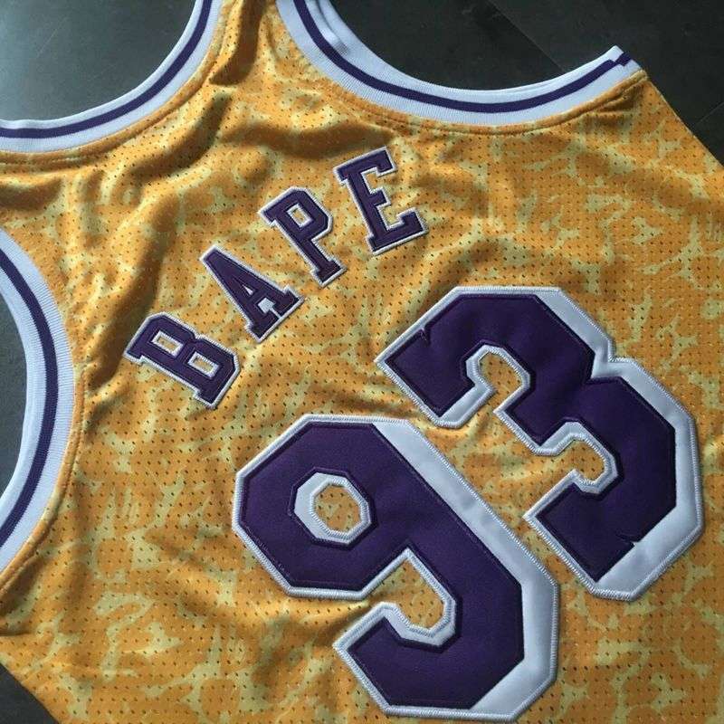 Los Angeles Lakers 1996/97 BAPE #93 Yellow Classics Basketball Jersey (Closely Stitched)