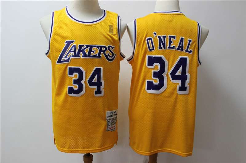 Los Angeles Lakers 1996/97 ONEAL #34 Yellow Classics Basketball Jersey (Stitched)