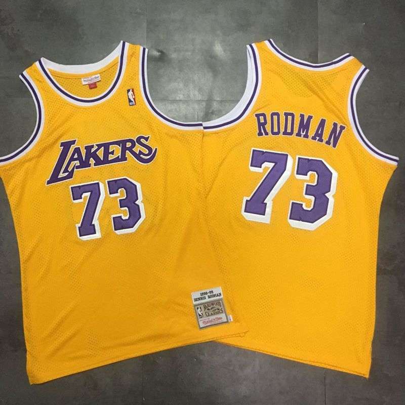 Los Angeles Lakers 1998/99 RODMAN #73 Yellow Classics Basketball Jersey (Closely Stitched)