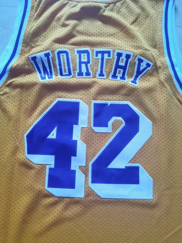 Los Angeles Lakers WORTHY #42 Yellow Classics Basketball Jersey (Stitched)