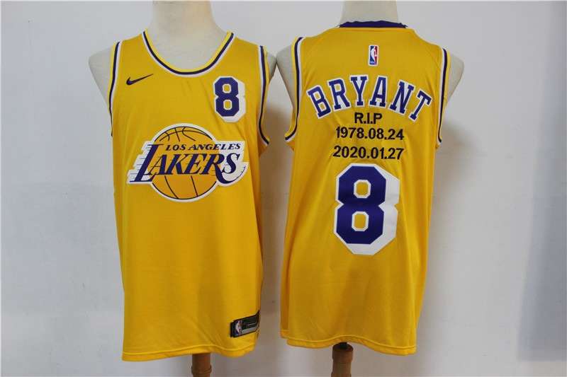 Los Angeles Lakers BRYANT #8 Yellow Basketball Jersey 5 (Stitched)